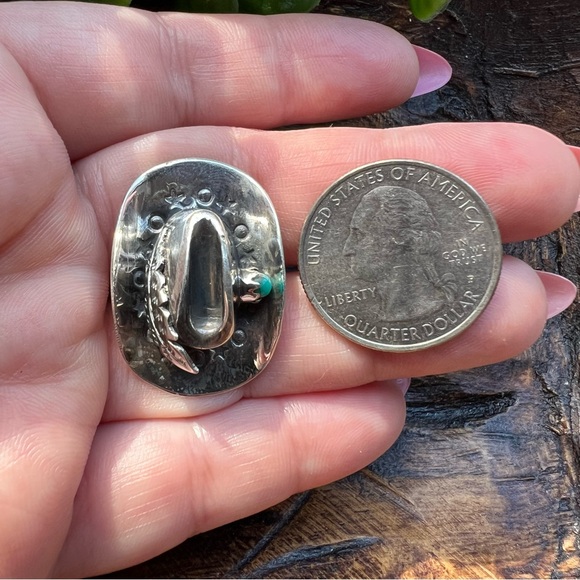 925 Sterling Silver Turquoise Cowboy Hat Statement Ring Size 8 • Southwestern •